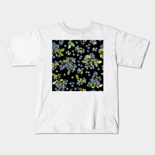 Watercolor blueberry on black Kids T-Shirt